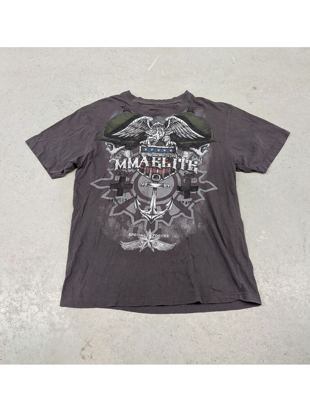 Y2K MMA Elite Eagle and Army Skull Print T-shirt